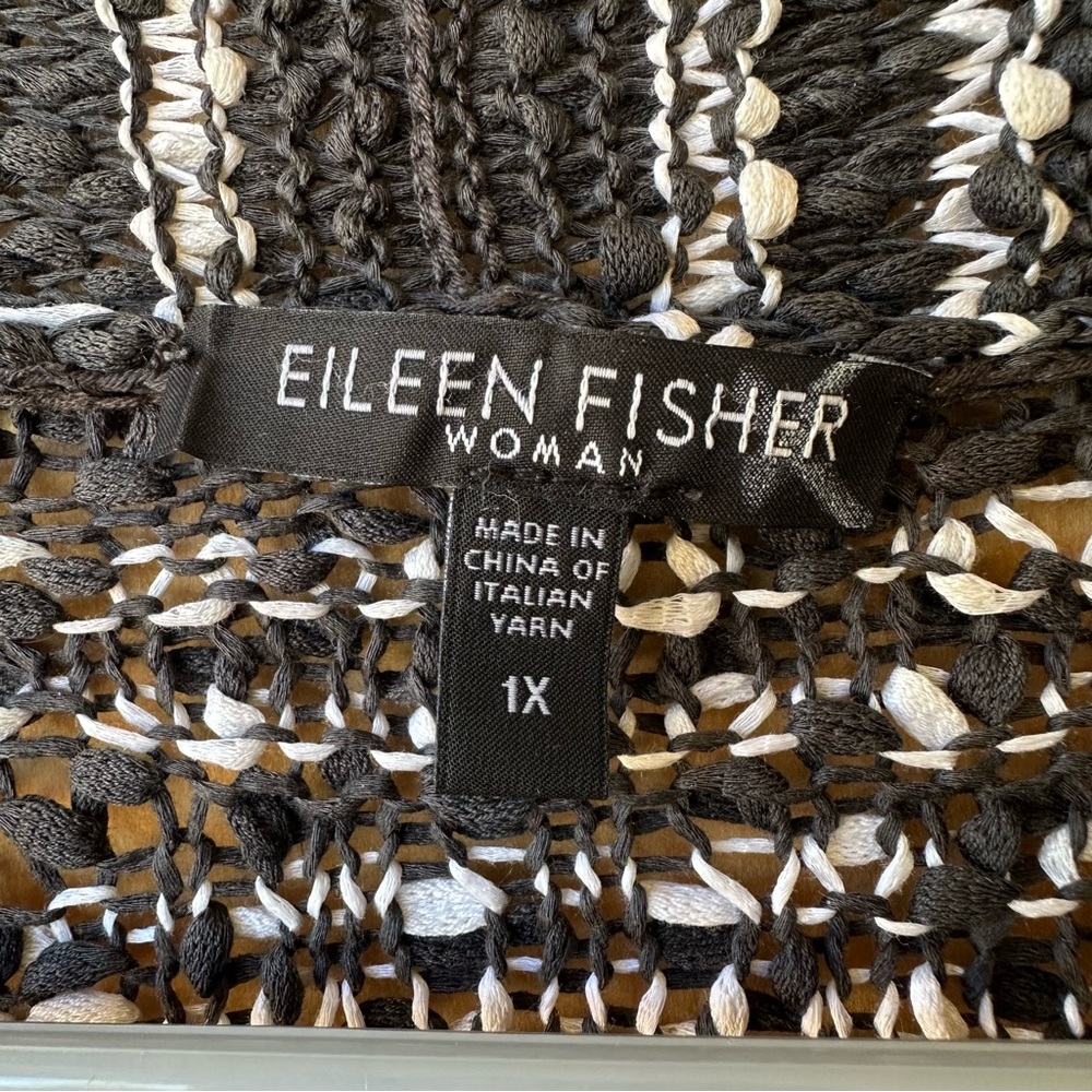 Eileen Fisher Cotton Black and White knit Open Front Cardigan - Picture 7 of 10